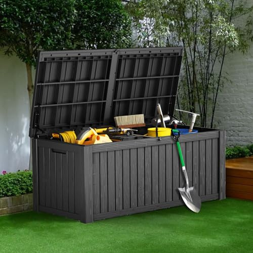 Decksplore Outdoor Storage Box 180 Gallon Waterproof, Large Lockable Resin Deck Box Patio Storage Bin for Pool Accessories Cushion Furniture, Garden Tools, UV-Resistant Outside Delivery, Black