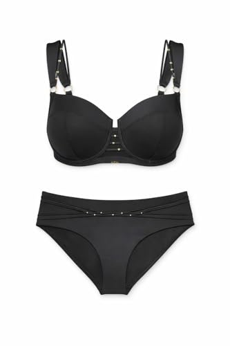 Triumph Bikini Nero con Ferretto Coppa D e Slip Vita Media art palina - 46, Nero