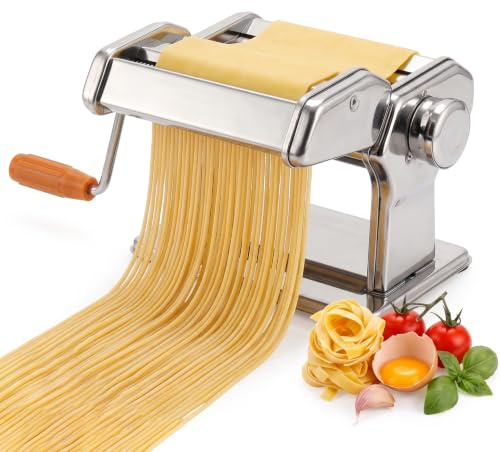 Aspect Pasta Machine, 3-in-1 Stainless Steel Pasta Machine, 9 Adjustable Thickness Settings, 2 Width Cutters, Pasta Maker Machine with Pasta Roller & Cutter, Dual Width Noodle Maker for Pasta(Silver)