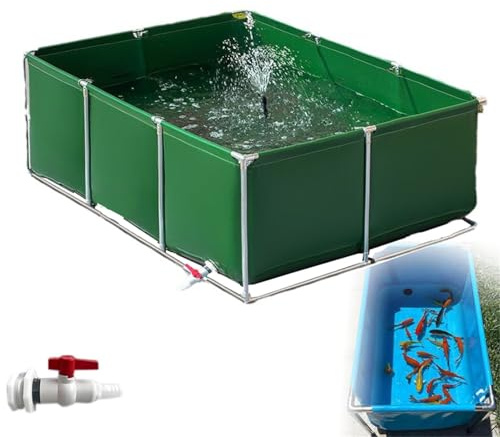 Utomhus PVC fiskdamm med stöd, 2 x 2 x 0,5 m grön, vattenbehållare över marken för jordbruk, bevattning, kultur och lätt att injera