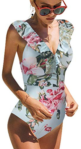 heekpek Costume da Bagno Donna Intero Vita Alta Bikini Costumi Interi Sexy Piscina Spiaggia Elegante Un Pezzo Push Up Floreale Bikini Mare, Floreale, M