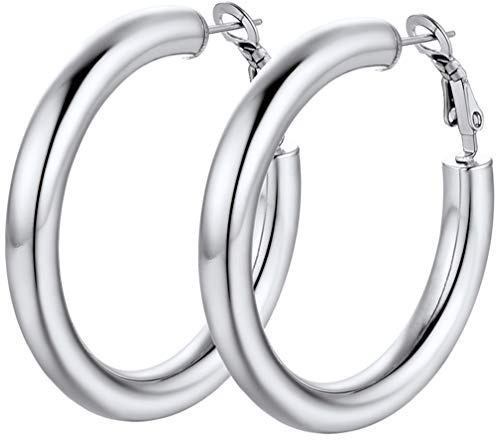 PROSTEEL Boucle d'Oreille Créole Femme 20mm/30mm/40mm/60mm/80mm, Anneaux d'Oreilles Epais en Acier Inoxydable/Plaqué Or/Noir, 90s' Style Hoop Earrings