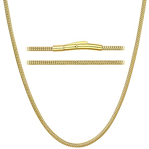 ChainsHouse Herren Damen Schlangenkette Edelstahl Halskette 1.5/2/2.5/3mm Schlangen Kette Silber/Gold/Schwarz dünne Kette Snack Chain Necklace Accessoire für Anhänger Halsschmuck, Länge 41-76cm