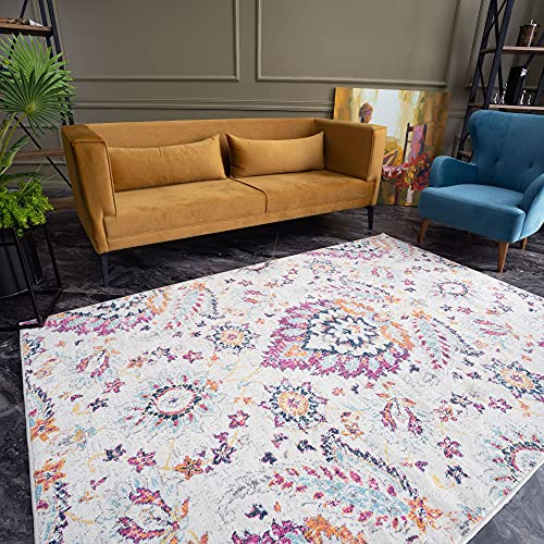 THE RUGS Multicoloured Oriental Rug for Living Room Bedroom – Medium 120x170 cm, Vintage Floral Style