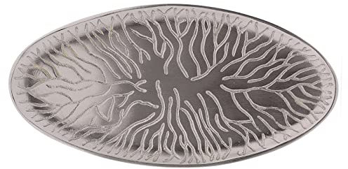 Holyart Piattino Ovale Ottone Argentato con Decorazioni 18x9 cm