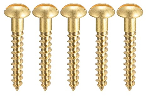 sourcing map 50 Stück Schlitz Rundkopf Holzschrauben M4 x 25mm Messing | Blechschraube Halbrundkopf Linsenkopfschrauben