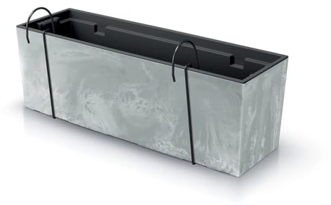 R.G. Blomlåda, blomkruka, balkonglåda med fjädring, räckeslåda, växtlåda, betongutseende Urbi-effekt, växtinsats och hållare (600 betong), betongutseende design
