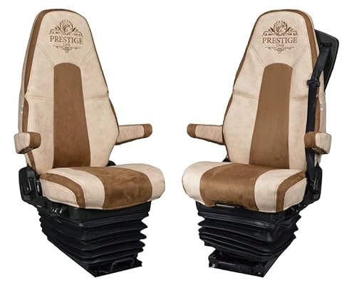 PRESTIGE LINE Coprisedili per Camion in VOLVO FH, FH16 dal 2013 Sedili Aereo 1 Cintura di Sicurezza Beige - Set coprisedile Resistente, Elegante e Facile da Montare