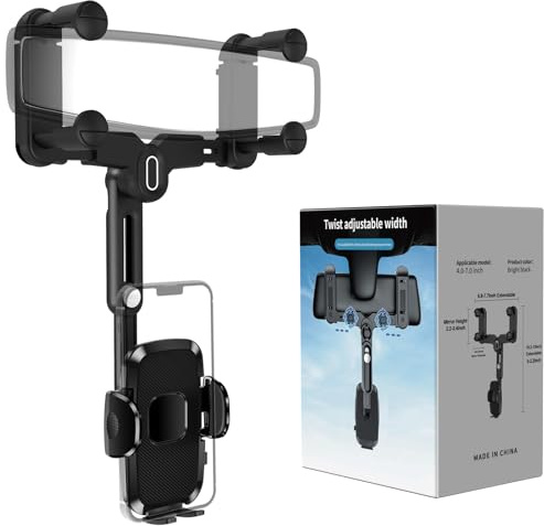 JDHDL Car Phone Holder Mount, Rear View Mirror Phone Holder, Rotatable and Retractable Phone Holders for Your Car Compatible with iPhone Samsung All 4-7 Inch Cell Phones