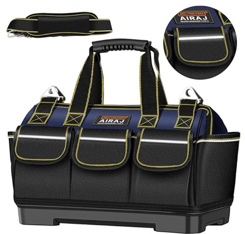 AIRAJ sac à outils de 40,6 cm, grande boîte à outils, outils avec bandes réfléchissantes, fond imperméable en ABS, bandoulière allongée, poches de grande capacité, poignées en plastique