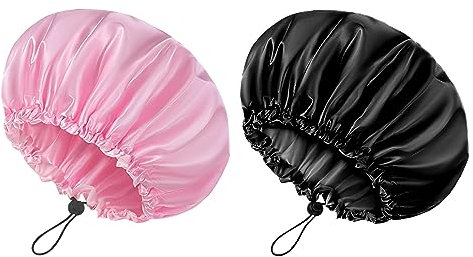 2 Pcs Big Shower Cap Elastic Band Waterproof Bath Caps Adjustable Double Sided Reusable Oversized Bonnet