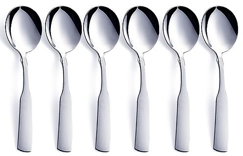 FULLYWARE Suppenlöffel, Edelstahl 6,1 Zoll schwere runde Löffel, Esslöffel Tafellöffel Silberwaren, Metalllöffel Besteck-Set, 6-teilig