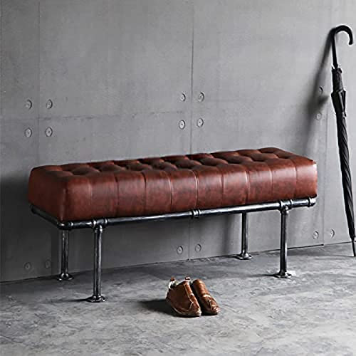 CENAP Moderne Multifunktions-Schlafzimmerbank, Esszimmerbank, Bequeme Schuhbank aus Leder, gepolsterte osmanische Sitzbank, industrielle Metallbank, braun, 90 x 40 x 43 cm