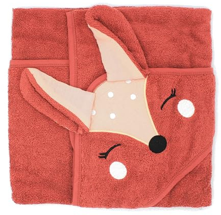 100 % ekologisk bomull med huva babybadhandduk i bedårande djurdesigner | supermjuk, tjock, varm och absorberande | OEKO-TEX-certifierad och maskintvättbar | 75 cm x 75 cm (röd och rosa räv)