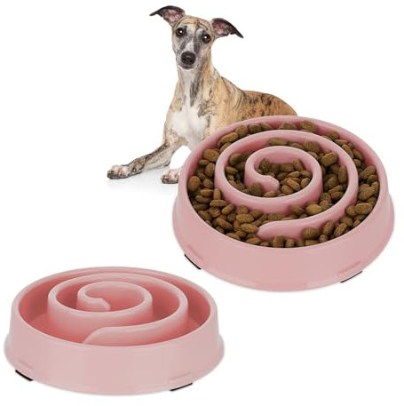 Relaxdays 2X Ciotola Anti-Ingozzamento per Cani, 600 ml, Lenta Assunzione del Cibo, Adatta alla Lavastoviglie, Rosa