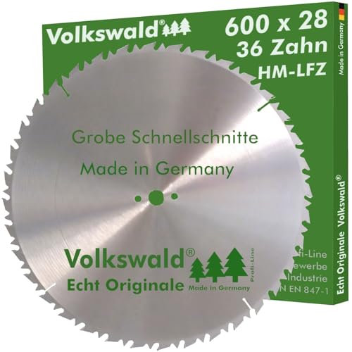 Volkswald ® HM-Sägeblatt LFZ 600 x 28 mm Z= 36 für Naturholz Brennholz Massivholz Hartholz für Tischkreissägen Wippkreissägen Brennholzsägen Hartmetallsägeblatt Kreissägeblatt