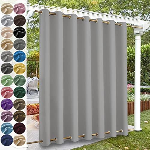 KUZRZNH Outdoor Vorhänge, Outdoorvorhänge mit ösen Oben und unten, Wasserdicht Wetterfest Vorhang Sonnenschutz Sichtschutz Gardine für Außen Terrasse Balkon Vorhalle,Grau,1 Stück|120x213CM(BxH)