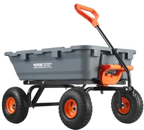 VEVOR, Chariot de Jardin en polyéthylène avec Cadre en Acier Facile à Assembler, Chariot Benne basculante avec poignée Convertible 2 en 1, brouette Utilitaire capacité de 362,9 kg, pneus de 25,4 cm,