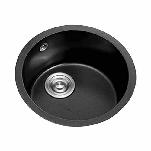 Barspüle Quarzstein Runde Spüle Küchenspüle Eingebautes Unterbauwaschbecken Inselspüle Einzelwaschbecken Hohe Temperaturbeständigkeit (Farbe: Schwarz, Größe: 46 cm)