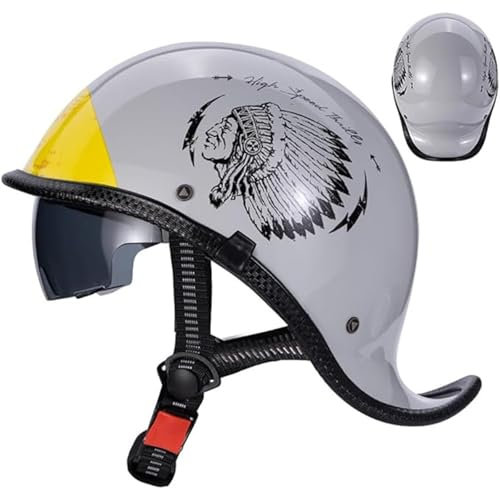 Retro Motorrad Halbhelme Deutscher Stil Jethelm Mit Visier Halbschalenhelm ECE-Zulassung Roller Offenem Moped Scooter Helm Für Herren Und Damen G,M57-58CM