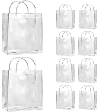 Barfeery 10 Stück Transparente Geschenktüten mit Griffen, wasserdichte PVC-Einkaufstüten für Schmuck, Süßigkeiten, Parfüm, Hochzeit, Einfach zu Verwenden, 25 X 16 X 8 cm