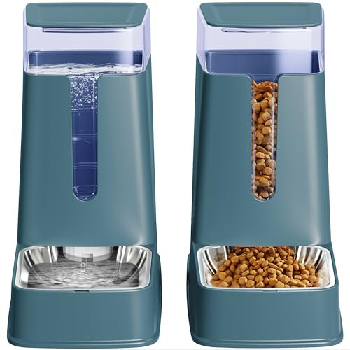 Set di 2 distributori automatici di cibo per gatti e acqua per gatti, in acciaio inox, distributore automatico di cibo per cani e dispenser di acqua per cani, 3,5 l