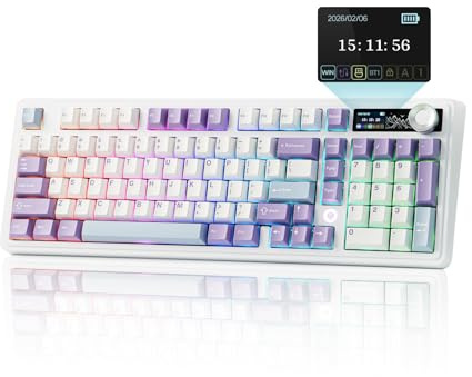 MechLands AJAZZ AK980 98% Mechanische, BT5.0/USB-C/2.4GHz Wireless Gaming Tastatur, Hot Swappable mit 1.14''TFT Bildschirm, 10000mAh Akku, Knopf, RGB für Win/Mac, QWERTY (Weiß)