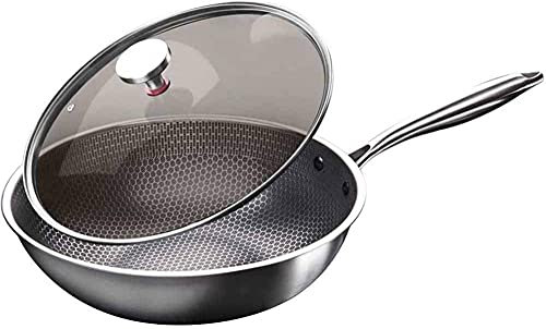 Olla para cocinar, sartén Wok Acero Inoxidable, sartenes para cocinar con Estructura Panal, sartén Antiadherente para saltear con Tapa