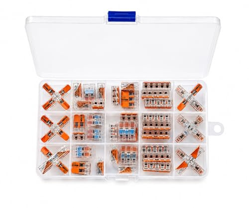 WAGO 221 Lever Connector Set – 46‑Piece Assortment | 1‑Port, 2‑Port, 3‑Port & 5‑Port Wire Connectors | Fast Tool‑Free Cable Joiners for Lighting, Junction Boxes & Electrical Repairs