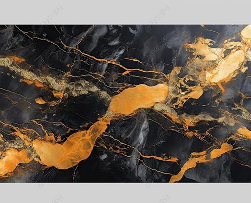 MZOwallpaper Papier Peint Intissé Marbre Or Noir Poster Tableaux Muraux Tapisserie Photo Trompe L'Oeil Salon Chambre Art Mural 200Cm(L) X140Cm(H)