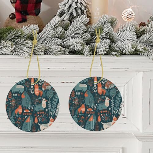 2024 Weihnachtsschmuck, doppelseitig, Keramik, Weihnachtsbaum, hängende Ornamente, skandinavische Tiere, Feiertage, Ornamente für Weihnachtsbaumschmuck, Weihnachts-Andenken