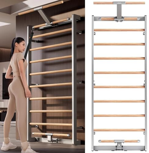 BESTXH A, Sprossenwand Aus Massivem Buchenholz, Suspension-Trainer Mit Klimmzugstange, Sprossenwand Aus Holz Mit 11 Strategischen Stangen, FüR RumpfstäRkung Und Ausgewogenes Stretching