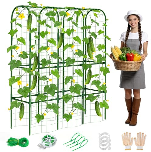 Gurkenspalier für Hochbeet, 165 x 127 cm, hohes Metall-Garten-Rankgitter für Kletterpflanzen, Outdoor, U-Form, Gemüse, Rankhilfe für Tomaten, Kürbis, Zucchini, Erbsen, Trauben, Früchte, Blumen