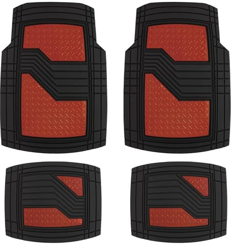 S SUMEX Alfombrillas de Goma Universales para Coche Alfombras Antideslizante Alfombrillas Automóvil Recortables Delanteras 70 x 50 cm Traseras 40 x 47,50 cm Color Rojo Metalizado