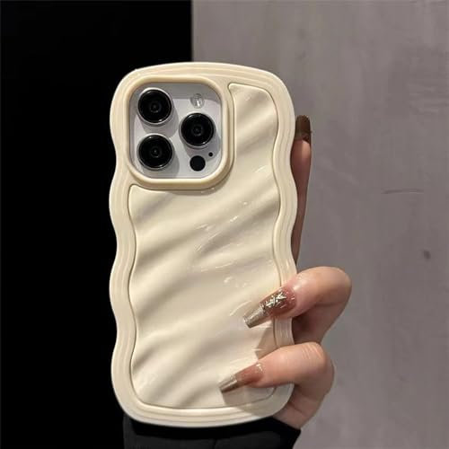 VFDHN Bonbon-Telefonhülle mit Wellenmuster für iPhone 11 12 13 14 15 16 Pro Max, stoßfeste Silikon-Stoßstangenabdeckung, Beige, für iPhone 14Pro Max