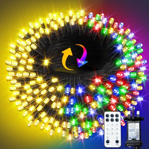 Christmas Tree Lights 105M, 1000 LED Christmas Lights Outdoor Warm+Colored | Mains Powered, Memory& Timer, Remote, 11 Modes, Color Changing, IP65 Waterproof, for Christmas Decoration