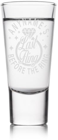 Sticky Art UK Personalised Hen Do Shot Glass – Custom Last Fling Before The Ring – Engraved Name Shot Glass Gift, Hen Party Favour, Bachelorette Keepsake