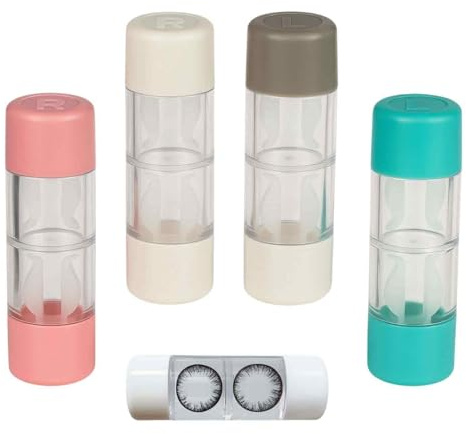 Yowfond Set di 4 contenitori per lenti a contatto per lenti dure, set da viaggio portatile con contenitore per la pulizia, contenitore compatto in rosa, bianco, blu e verde, ideale per casa e in