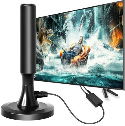 Indoor TV Aerial, Digital TV Aerial for Freeview TV, Amplified Indoor Aerial with Booster 250+ Long Range Reception (KH-Black)