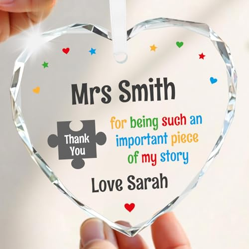 Personalised Autism Teacher Gifts - Custom Crystal Glass Decoration - Sen Teacher Puzzle Piece Presents - With Grey Gift Bag