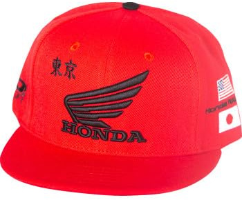 D'cor Visuals Casquette Snapback – Compatible avec les fans Honda – Casquette à bord plat rouge d'usine – Taille unique pour les pilotes MX et les amateurs de tout-terrain