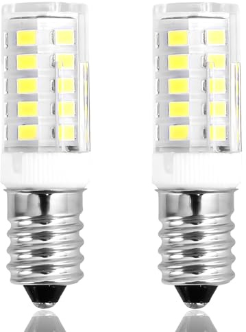 kcrnw 2Pcs E14 LED Corn Bulb Light 5W Cool White 6000K for Fridge Cooker | Small Edison Screw Bulb for Hood Extractor Fan Table Lights Chandeliers Crystal Lamps Not Dimmable Ceramic Base AC220-240V
