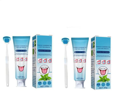 Gel De Nettoyage De La Langue Avec Brosse 2Pack, Traitement De Muguet Buccal Pour La Bouche, La Pâte De Nettoyage De La Langue Multifonctionnelle Et L'éliminateur Des Odeurs De Bouche Sain