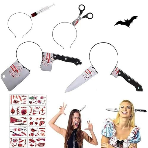 Ayucanpeng 5 Stück Halloween Haarreif,Halloween Horror Haarreif Set+ 10 Stück temporäre Tätowierung, Halloween Party Requisiten,Geeignet für Partykostüme und Rollenspiele