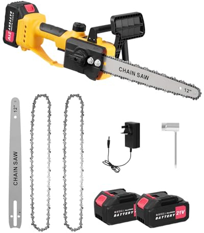 2000W Brushless Chainsaw Cordless, Powerful 12 Inch Battery Chainsaws with 2 Chains, 21V Handheld Chain Saw for Wood Cutting Tree Trimming Gardening
