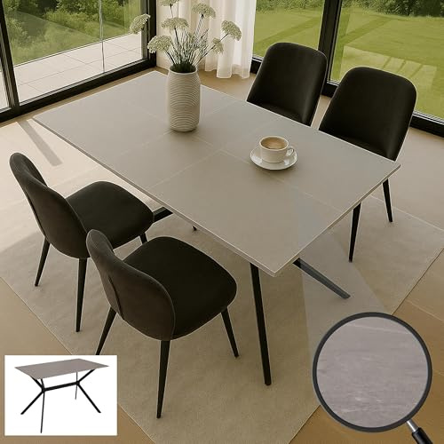 Mendler Esszimmertisch HWC-O58 Marmor-Optik 120cm Metall - grau | Esstisch, Sinterstein