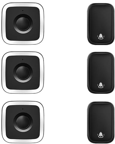Kit de sonnettes sans Fil Auto-alimentées avec 3 récepteurs et 3 émetteurs, étanche à 150 m, sans Fil, étanche IP68, Noir argenté