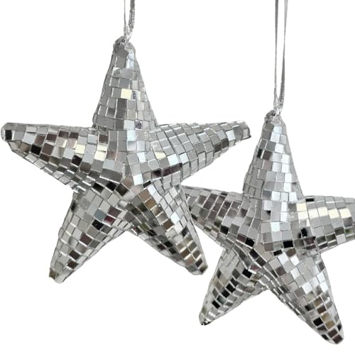 Sternanhänger Glitzer, 2 Stück: Weihnachtsanhänger Sterne, Party Deko Stern, Geschenkanhänger Weihnachten & Silvester, Geschenk, Weihnachtliche Anhänger Christbaum & Zweige, Weihnachtsdeko, 13 cm