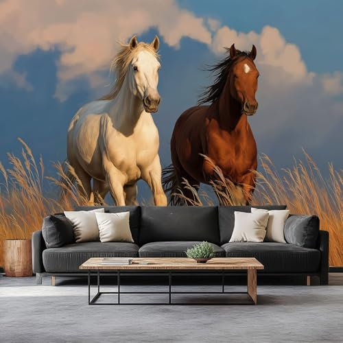 Animal Caballo De Prado Papeles Pintados de Pared 500 x 280 cm Fotomurales, Azul Tejido No Tejido Papel Tapiz Fotográfico - Salón Dormitorio Oficina Hotel Decorativos Murales
