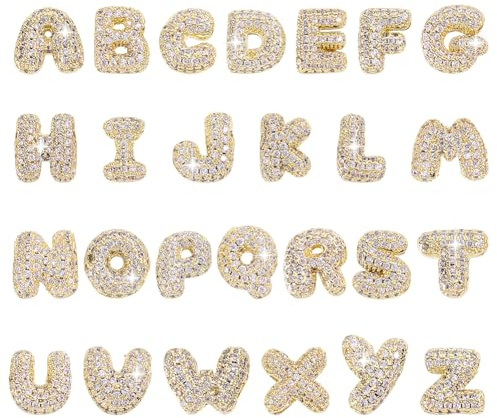 AHANDMAKER 26 Stück Buchstaben Zirkonia Anhänger AZ Strass Buchstaben Anhänger 18K Vergoldetes Messing AZ Alphabet Charm Perlen Für DIY Namens ID Schmuckherstellung Haarspangen